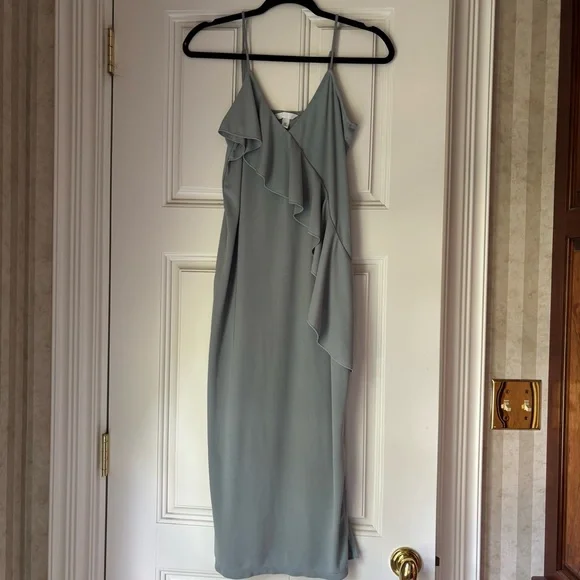 H&M Light Blue-Grey Flounce-Detail Slip Dress - Picture 1 of 11